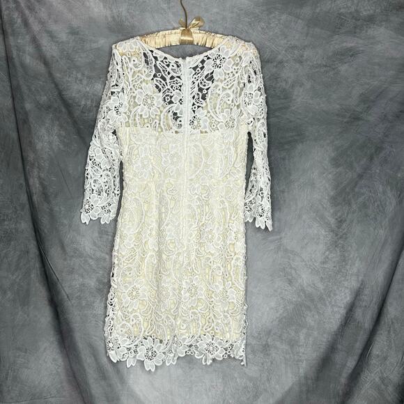 Maniju Dress Women Med Ivory Crochet Knee Length Floral Formal Event Wedding - Picture 2 of 9